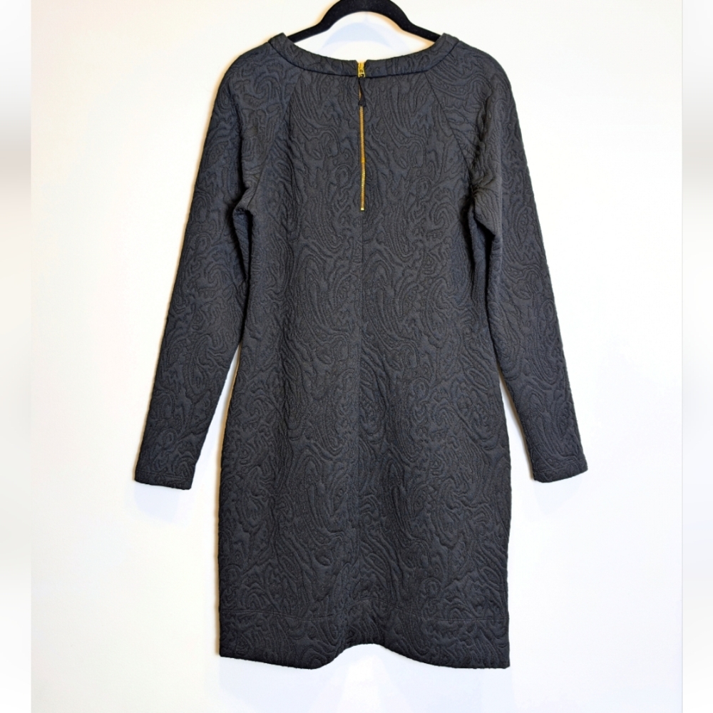 Banana Republic Black Jacquard Textured Long Sleeve Shift Dress Size 10 - Picture 2 of 5